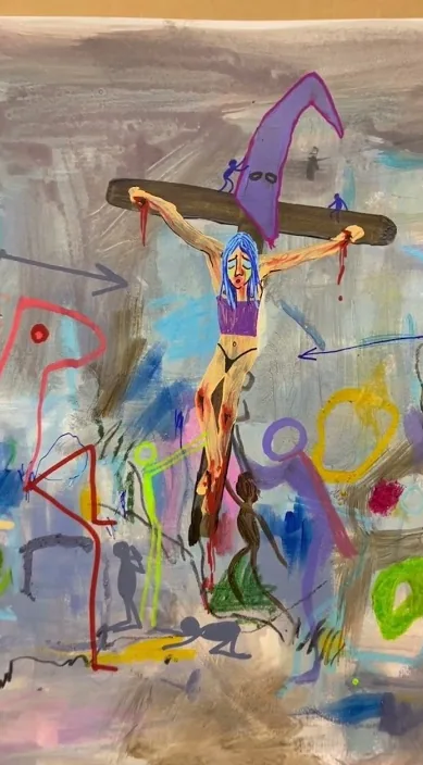 Crucificada www. es – Street-Art in Barcelona: Szene aus dem Art-Is-Trash-Video von Francisco de Pájaro