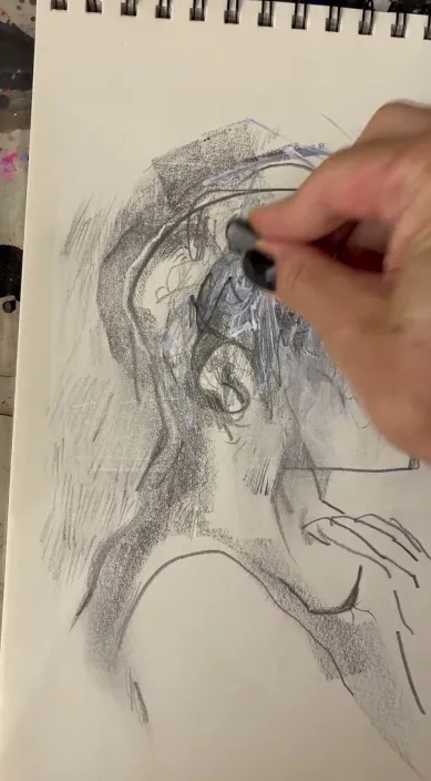 Bleistiftzeichnung einer Figur, im Atelier entstanden, Barcelona, Art Is Trash
