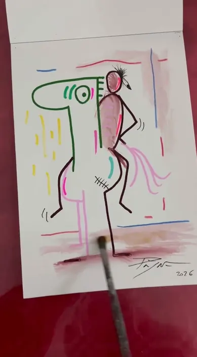 Mehrere bunte Linienzeichnungen auf Papierbögen, Barcelona, Art Is Trash