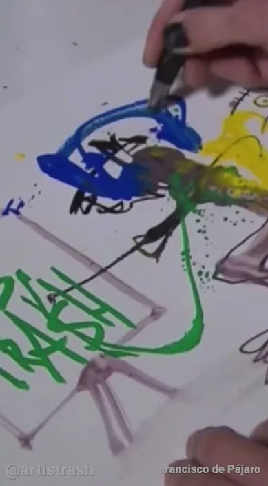 Entrevista completa en: vídeos – Street-Art: Szene aus dem Art-Is-Trash-Video von Francisco de Pájaro