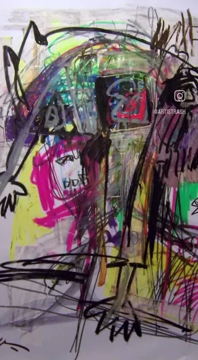Abstraktes Gemälde in Neonfarben, Barcelona, Art Is Trash