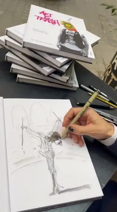 Libro autobiográfico ilustrado www. es – Street-Art in Barcelona: Szene aus dem Art-Is-Trash-Video von Francisco de Pájaro