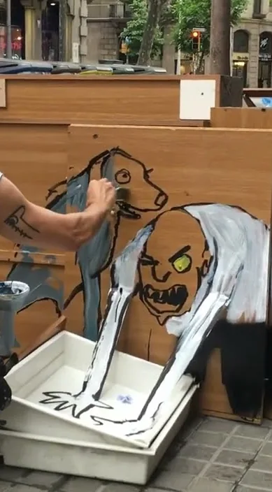 Lo que no tengo deTRASH lo tengo delante – Street-Art in Barcelona: Szene aus dem Art-Is-Trash-Video von Francisco de Pájaro