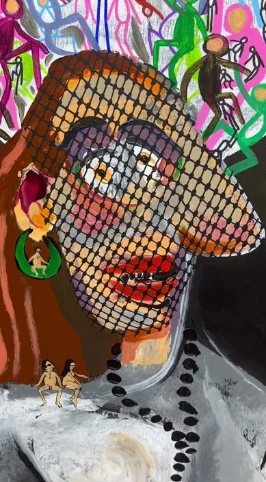 Mujer con rosario. www. es – Street-Art in Barcelona: Szene aus dem Art-Is-Trash-Video von Francisco de Pájaro