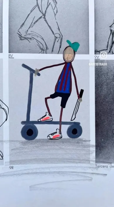 Patín eléctrico – Street-Art in Barcelona: Szene aus dem Art-Is-Trash-Video von Francisco de Pájaro
