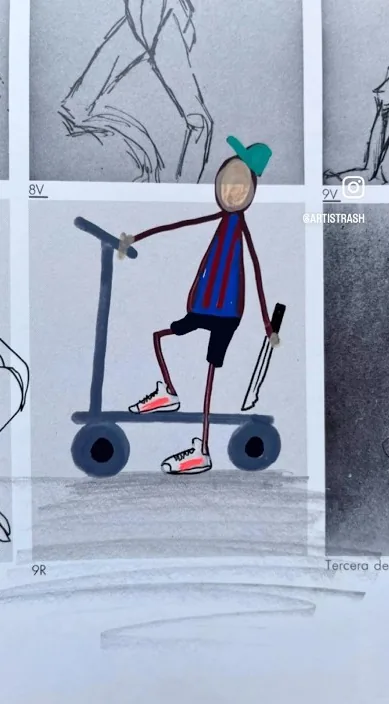 Patín eléctrico – Street-Art in Barcelona: Szene aus dem Art-Is-Trash-Video von Francisco de Pájaro