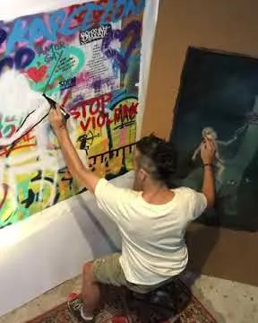 Pintando a dos manos – Street-Art in Barcelona: Szene aus dem Art-Is-Trash-Video von Francisco de Pájaro