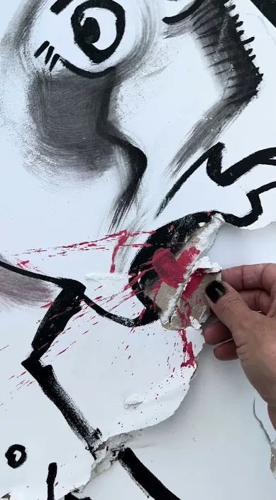Zerrissene Zeichnung, die wieder zusammengesetzt wird, Barcelona, Art Is Trash