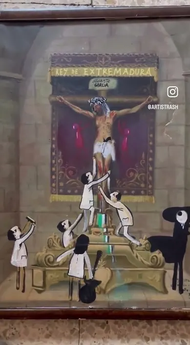 Robe iniesta d.e.p – Street-Art in Barcelona: Szene aus dem Art-Is-Trash-Video von Francisco de Pájaro