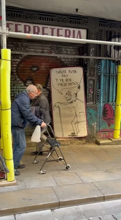 Viejoven. www. es – Street-Art in Barcelona: Szene aus dem Art-Is-Trash-Video von Francisco de Pájaro